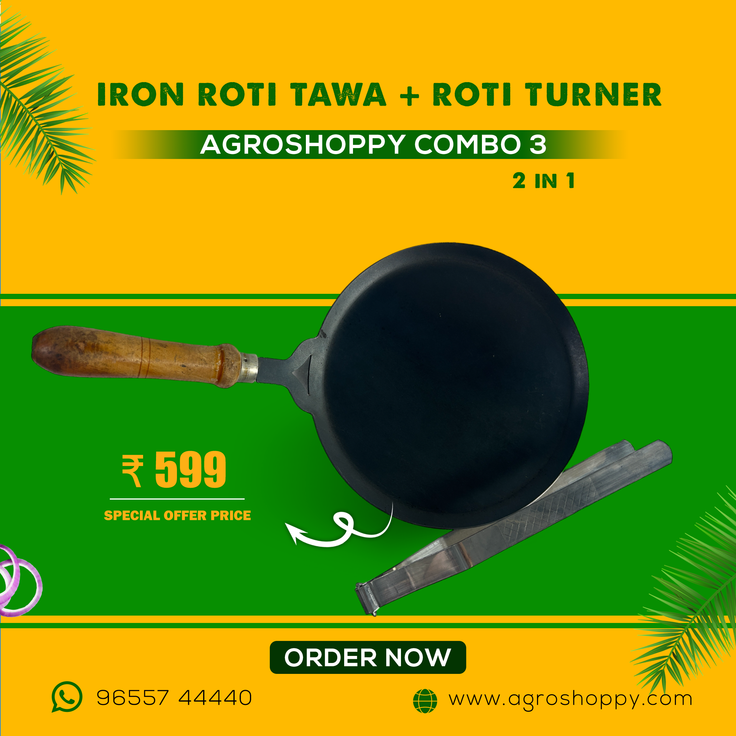 Cast Iron Combo 3 ( 11 Inch Iron Chapathi/Roti Tawa with free Matching Turner )