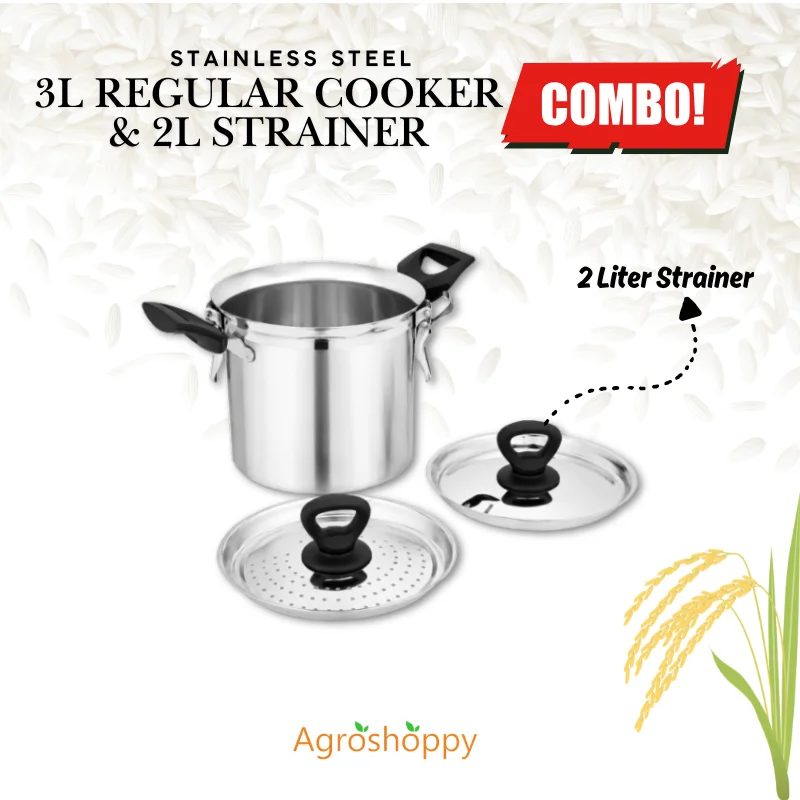 3 Liter Stainless Steel Regular Cooker & 2 Liter Stainless Steel Rice Strainer Combo