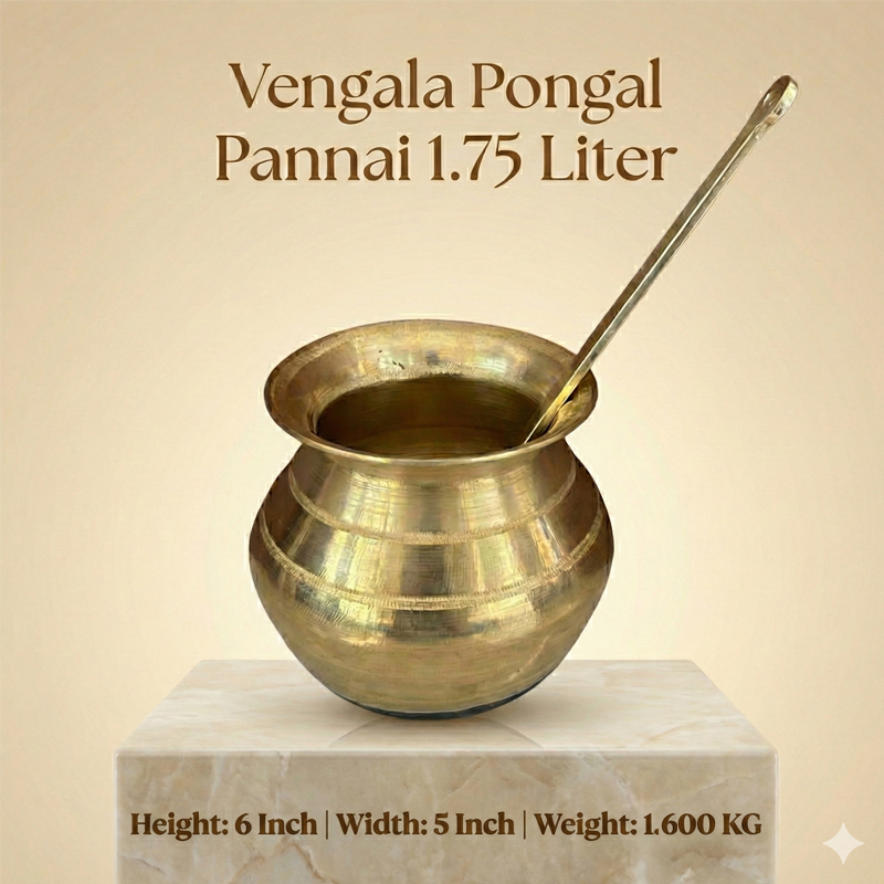 Vengala Pongal Pannai 1.75 Liter | Bronze Pongal Pot With Ladle Heavy-Gauge