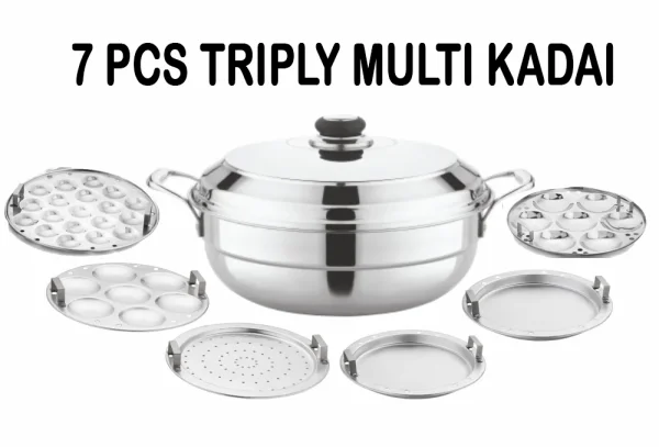 Triply Stainless Steel Multi Kadai - 7 Pcs  | Induction Friendly - Agroshoppy View 2