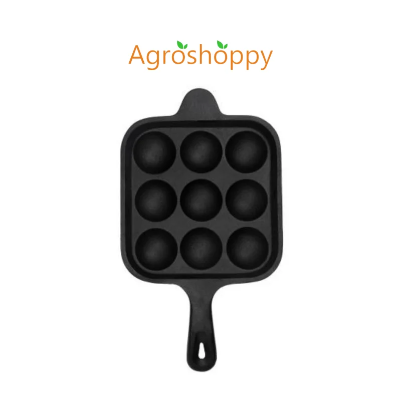 Cast Iron Paniyaram pan Square shaped long handled with 9 Pits Rings | Agroshoppy