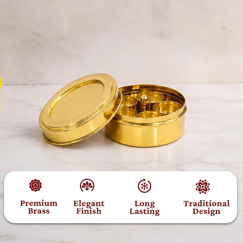 Brass Haldi Box with 5 Containers | 5 in 1 Brass Masala Box