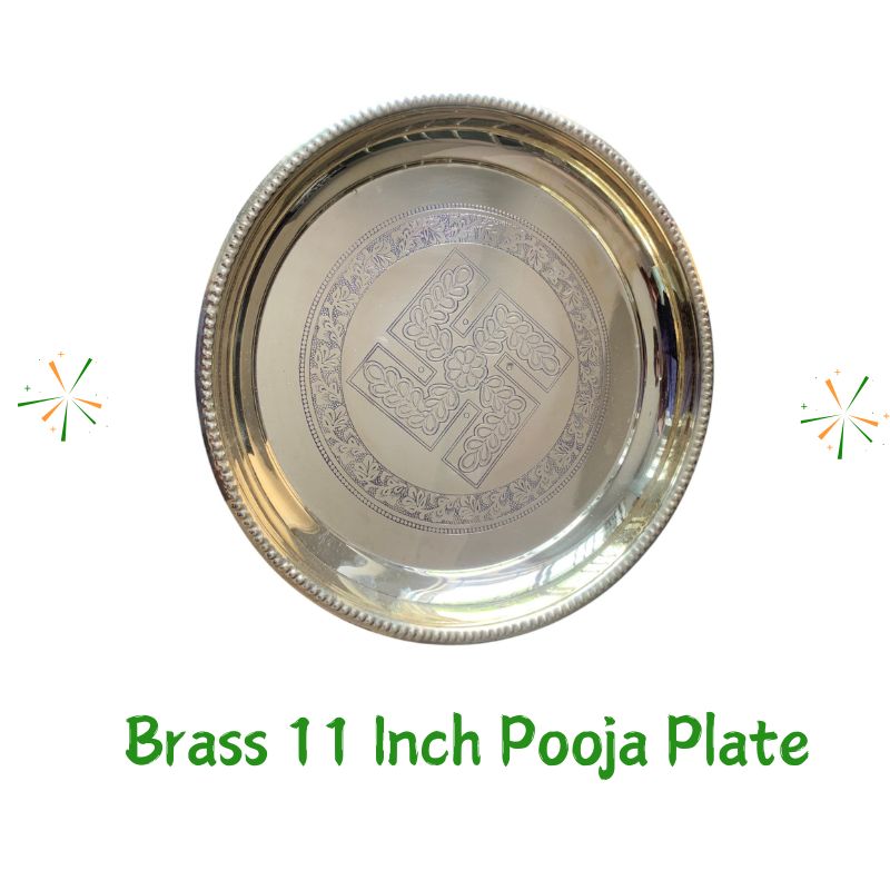 Brass 5 Inch Masala Box | Brass Embossed Glass | Brass Pooja Plate - FSO7