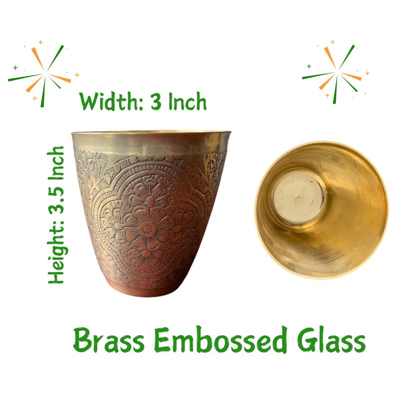 Brass 5 Inch Masala Box | Brass Embossed Glass | Brass Pooja Plate - FSO7