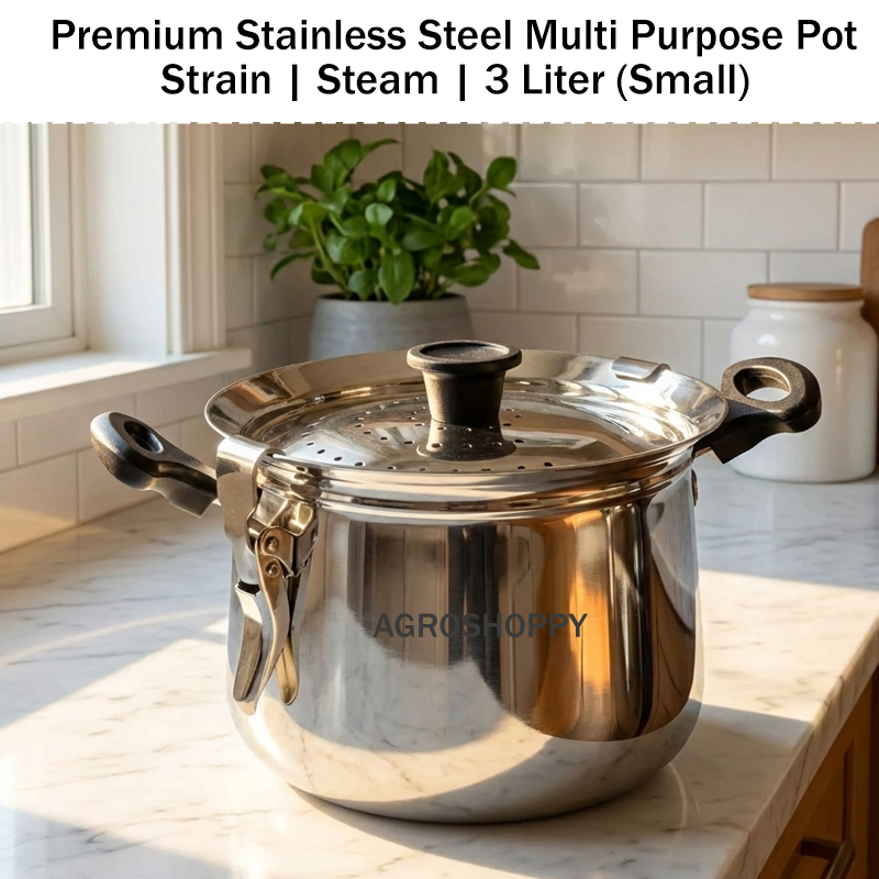 Premium Stainless Steel Multi Purpose Pot: Strain | Steam | 3 Liter(Small)
