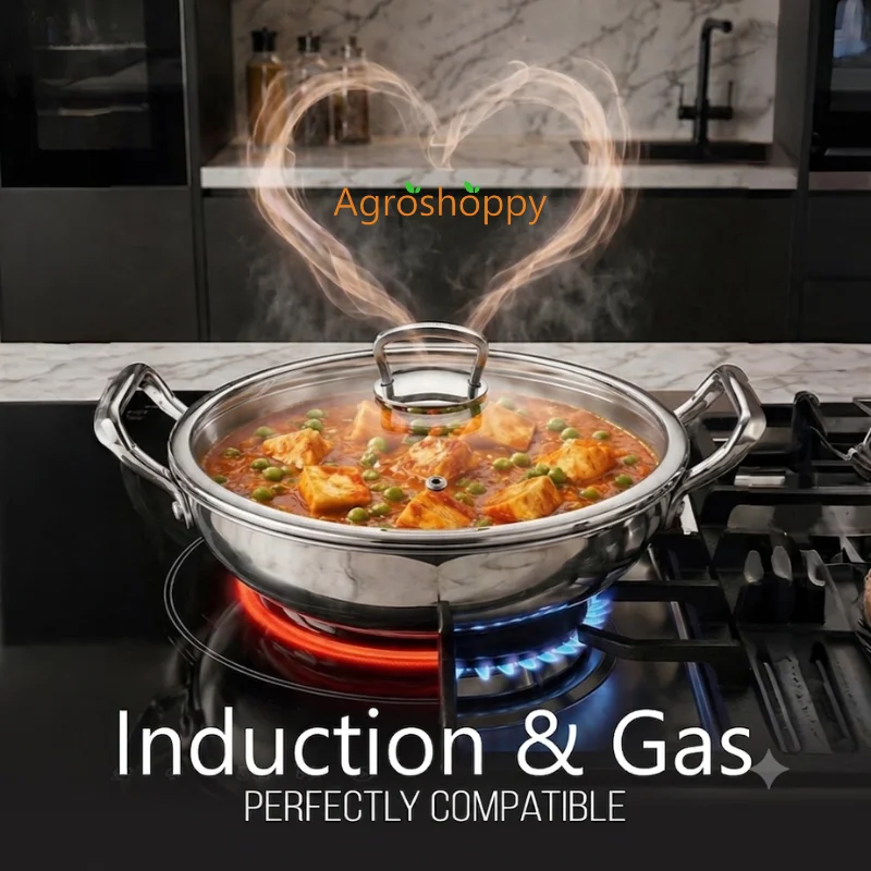 Triply Kadai 24 CM with Glass Lid and Oil Dispenser