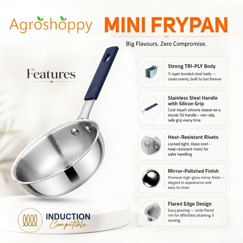 Triply Mini Fry Pan | Triply Small Fry Pan for Egg, Omelette & Snacks | Agroshoppy