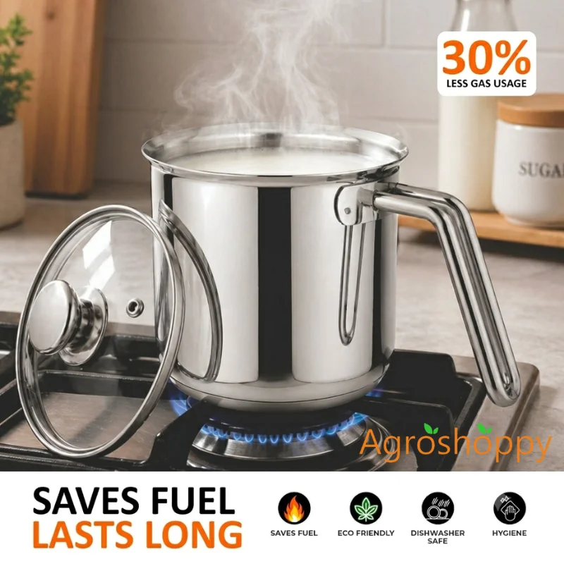 Stainless Steel Milk Pot with Glass Lid | Induction Compatible Milk Boiler