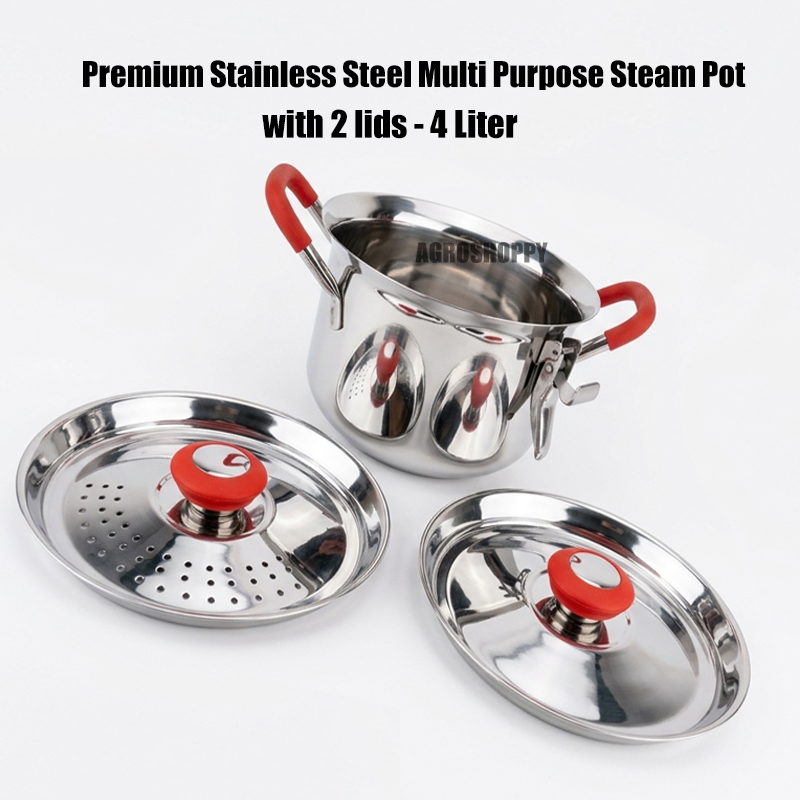 Premium Stainless Steel Multi Purpose Steam Pot with 2 lids - 4 Liter