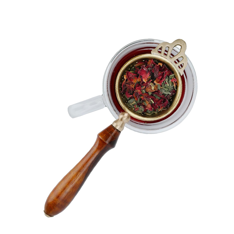 Brass Tea Strainer with Wooden Handle - Agroshoppy