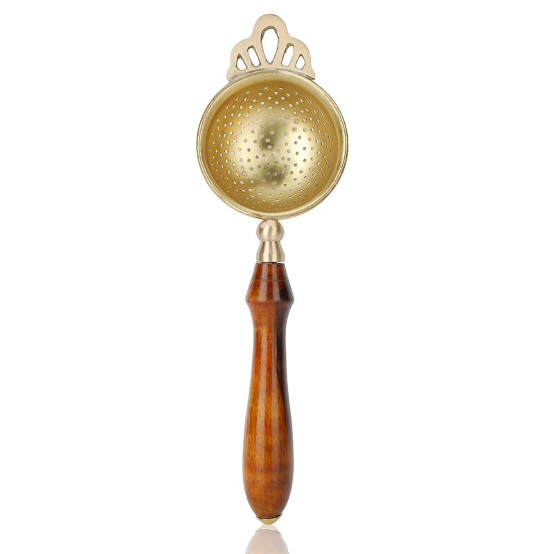 Brass Tea Strainer with Wooden Handle - Agroshoppy
