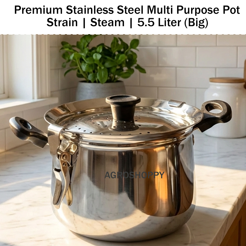 Premium Stainless Steel Multi Purpose Pot: Strain | Steam | 5.5 Liter(Big)