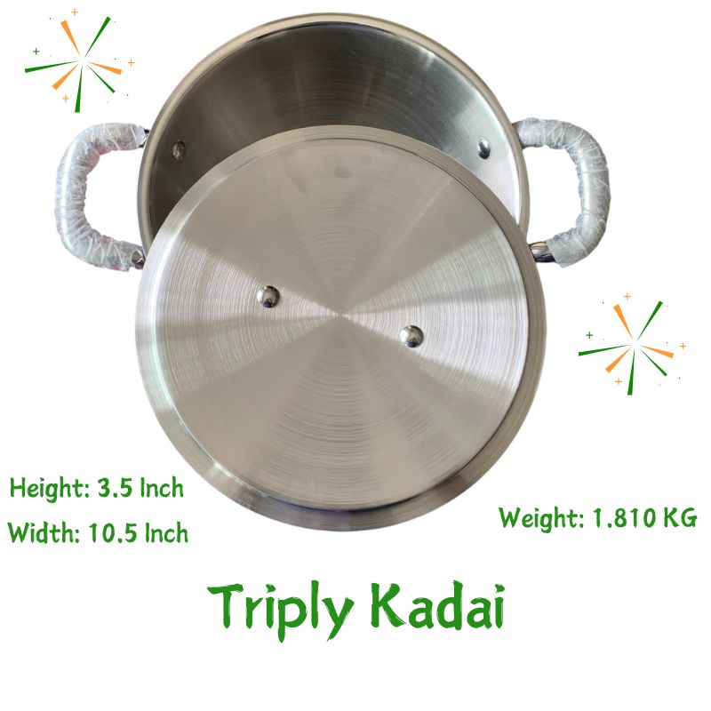 Triply 10.5 Inch Kadai |  Triply 10.5 Inch Fry Pan | Triply 6 Inch Sauce Pan - FSO8