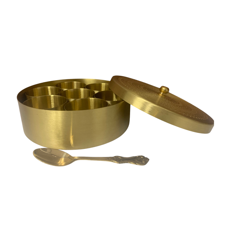 Brass Round Masala Box Height | Mandala Etching  - Agroshoppy