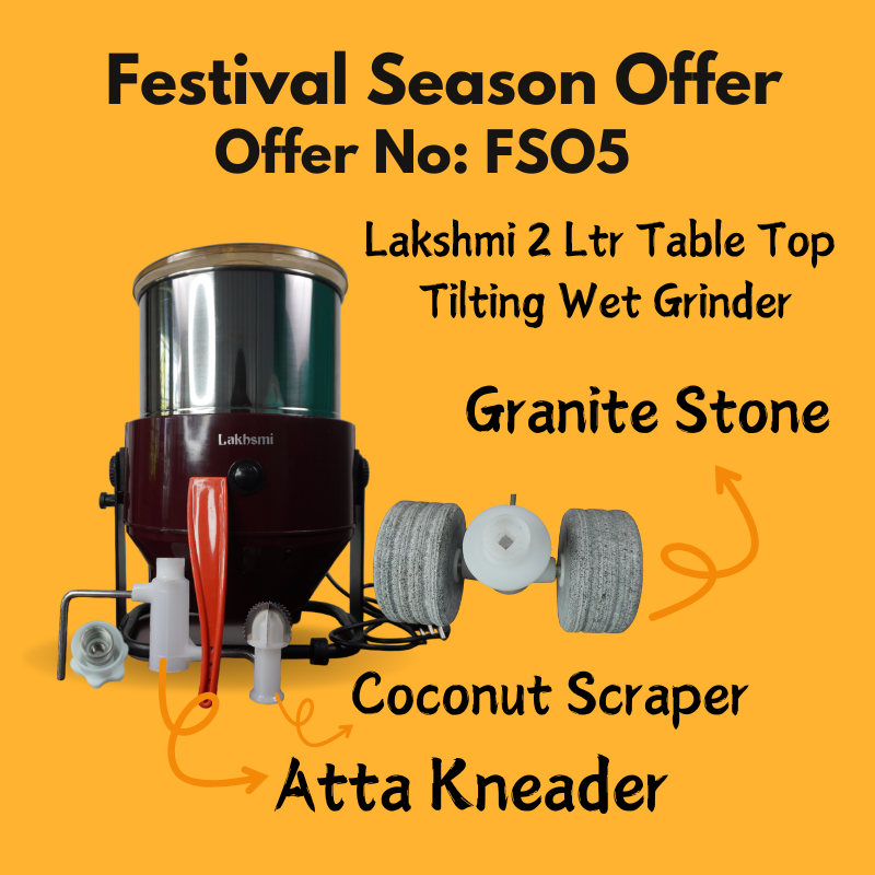 2 Ltr Table Top Tilting Wet Grinder Coconut Scrapper and Atta Kneader- FSO5