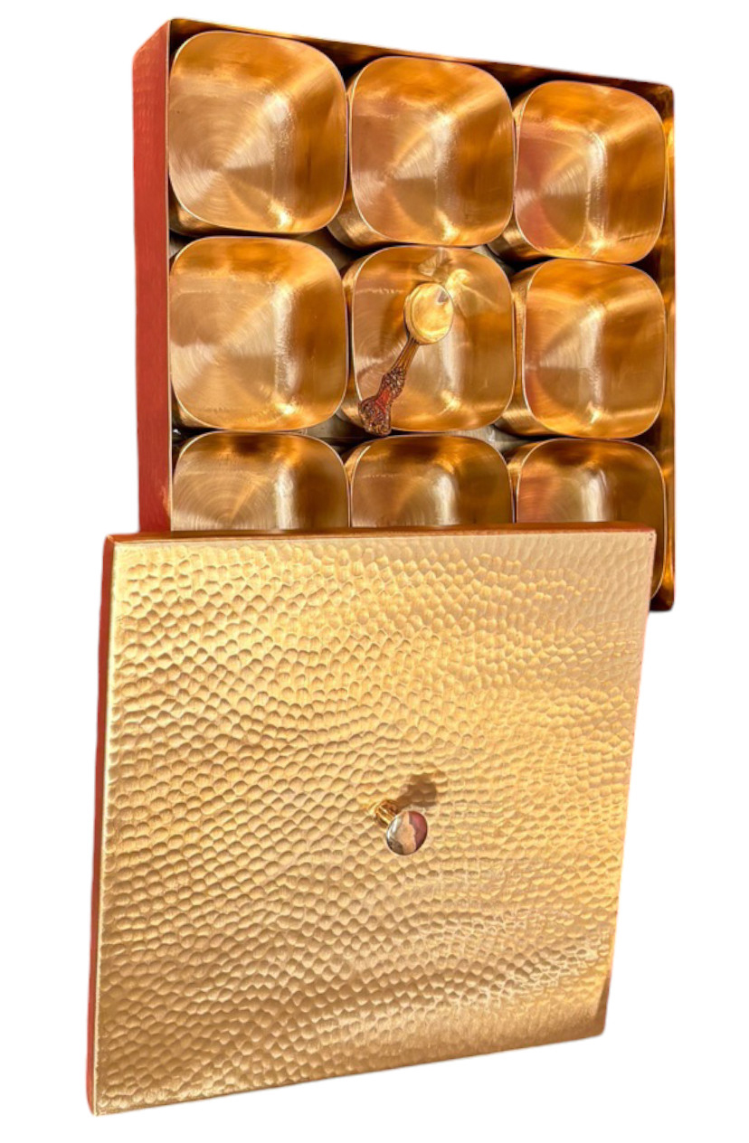 Brass Square Hammered Masala Box Big - Agroshoppy