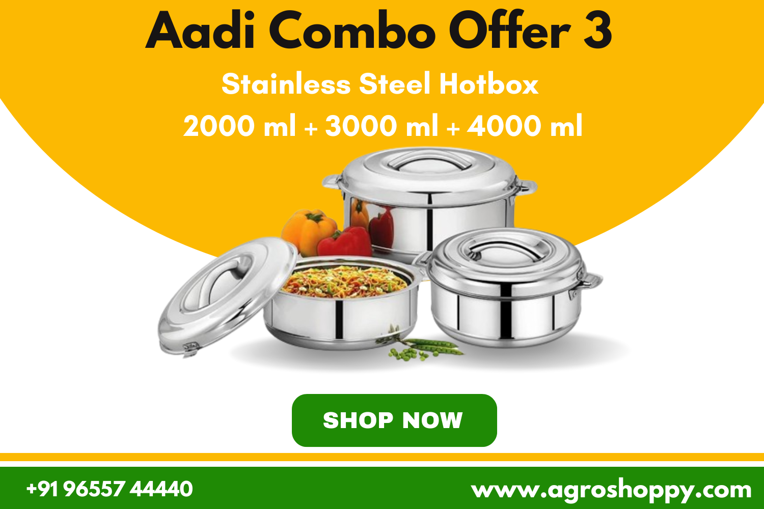 Stainless Steel Hotbox 2000 Ml, 3000 Ml and 4000 Ml (Aadi Combo 3)