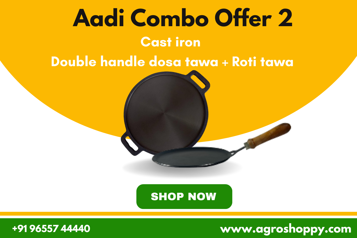 Cast iron Double Handle Dosa Tawa + Iron Roti Tawa 11 Inch